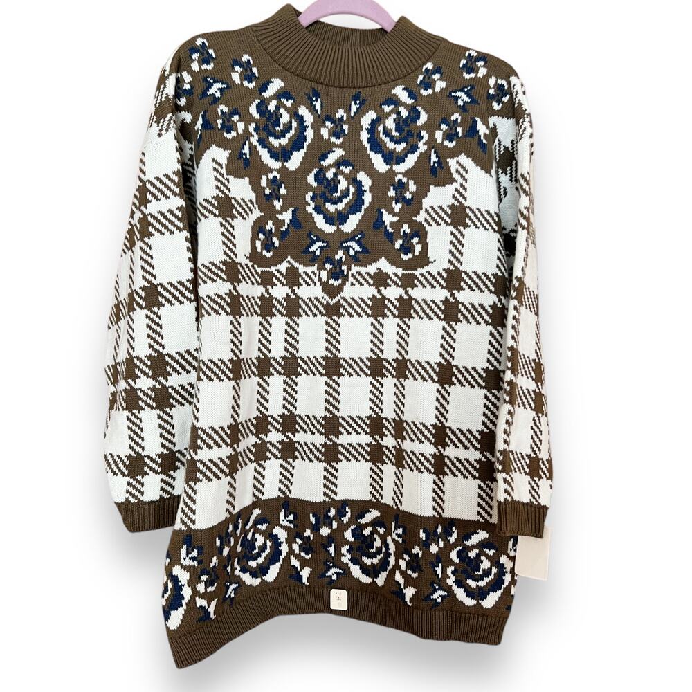 Sweater Exchange Womens Vintage Rose Plaid Pullover Sweater Size Medium